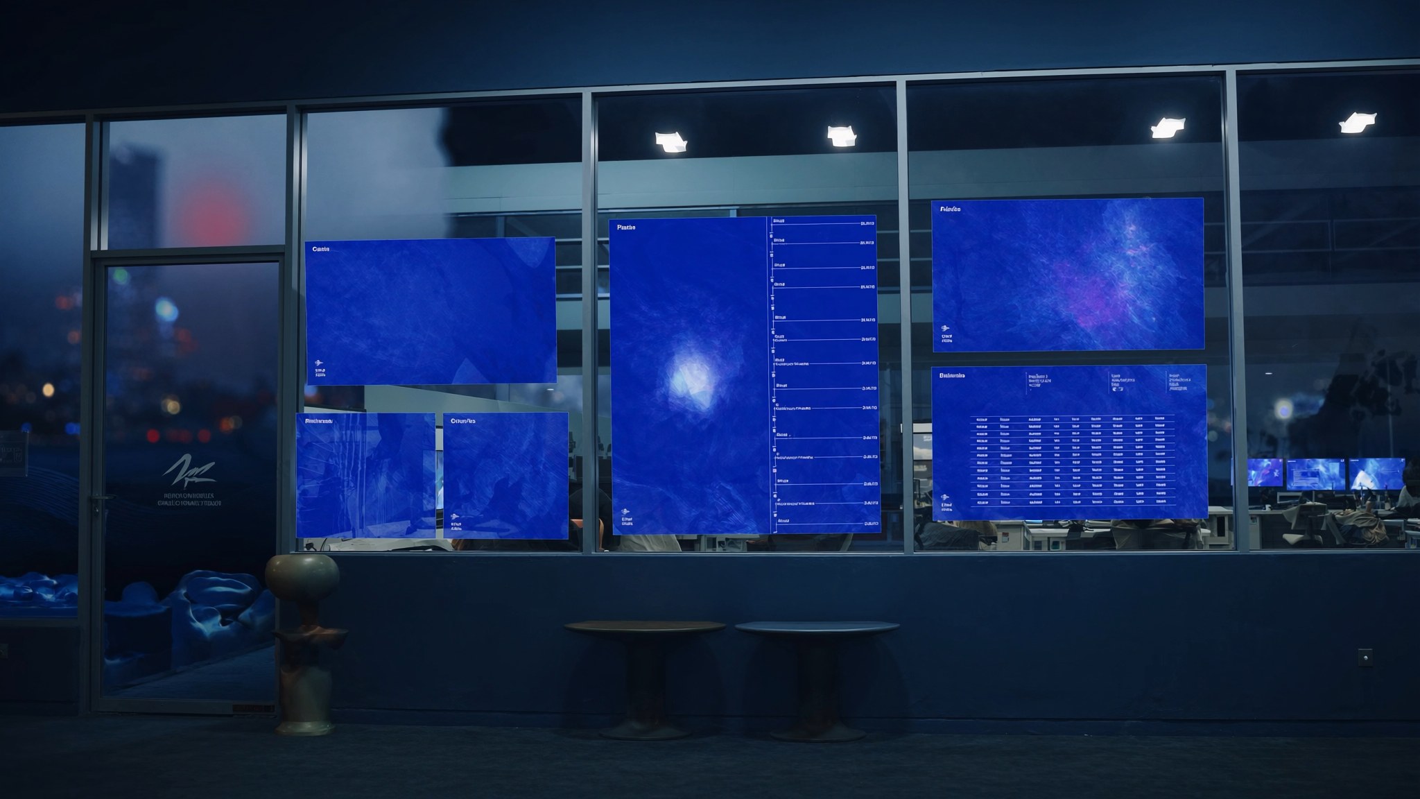Airport compliance evidence review workspace with abstract vehicle operations dashboards