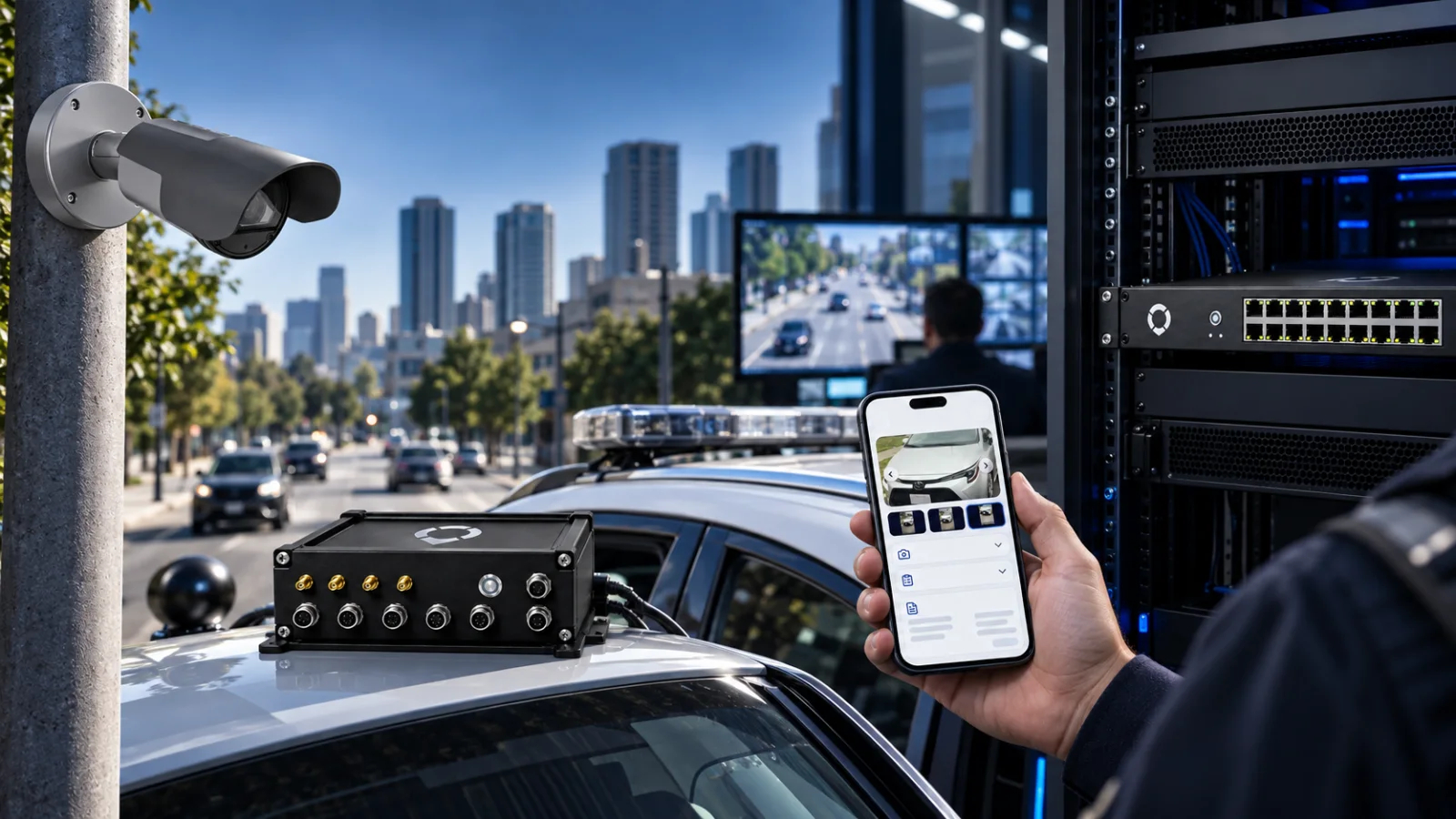 SentryLink camera, CarLink vehicle hardware, PatrolLink mobile capture and RackLink appliance working as connected sighting sources