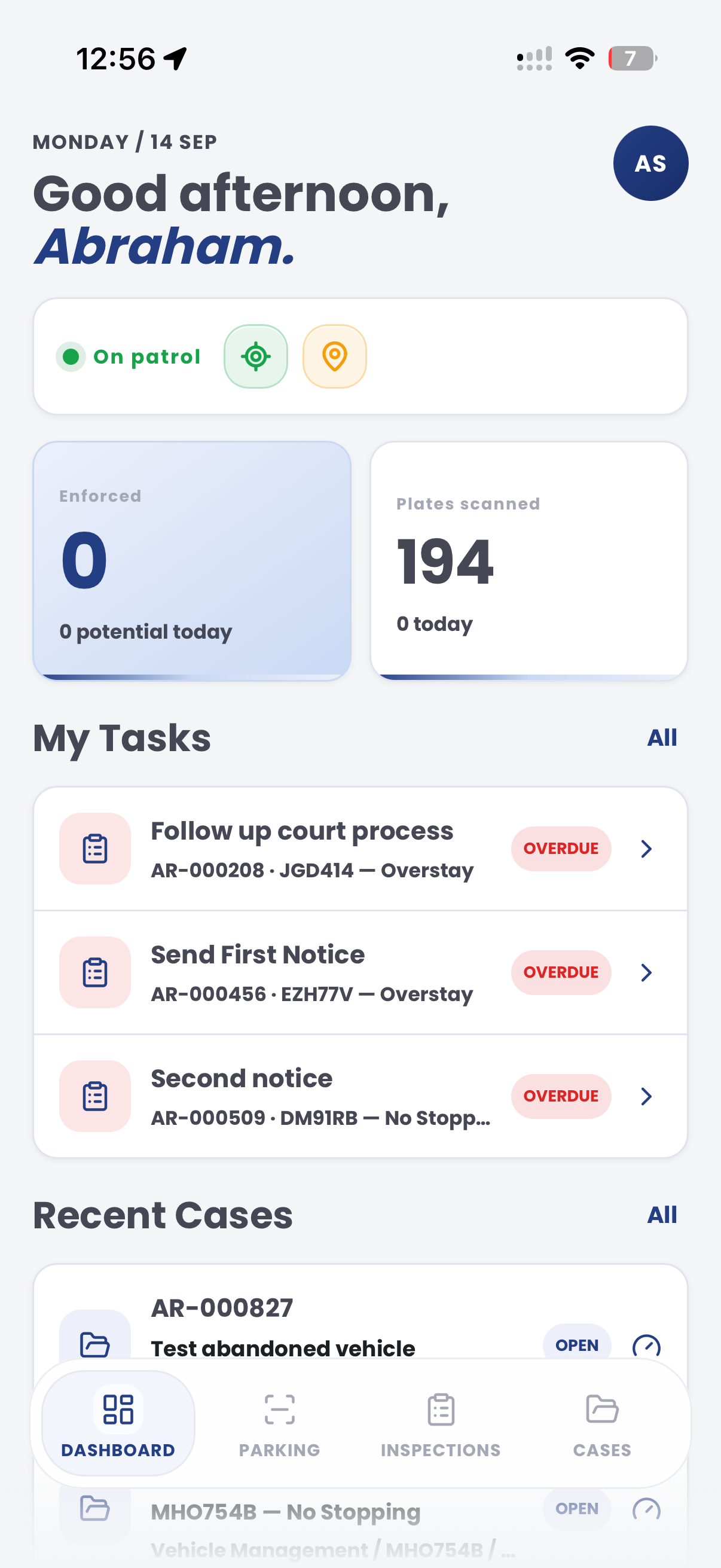 PatrolLink dashboard screen