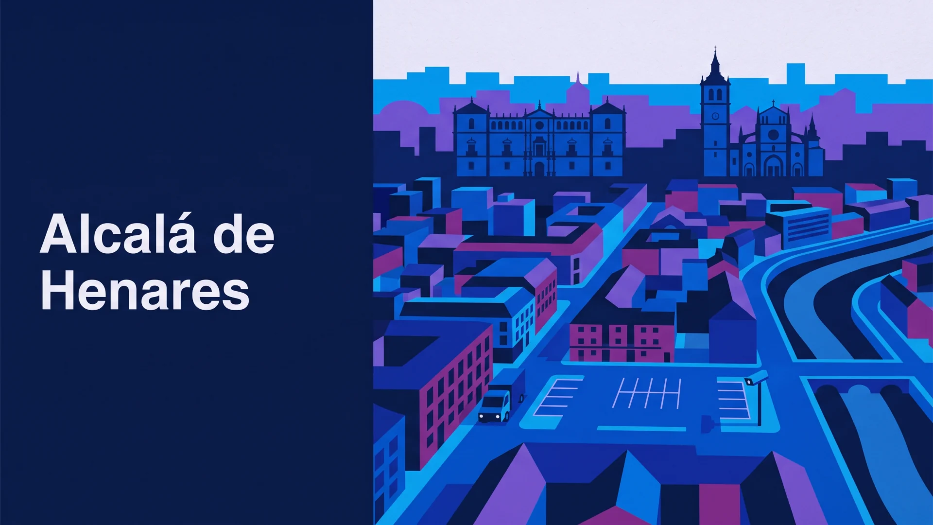 Ilustración editorial de operaciones ANPR y cumplimiento en Alcalá de Henares