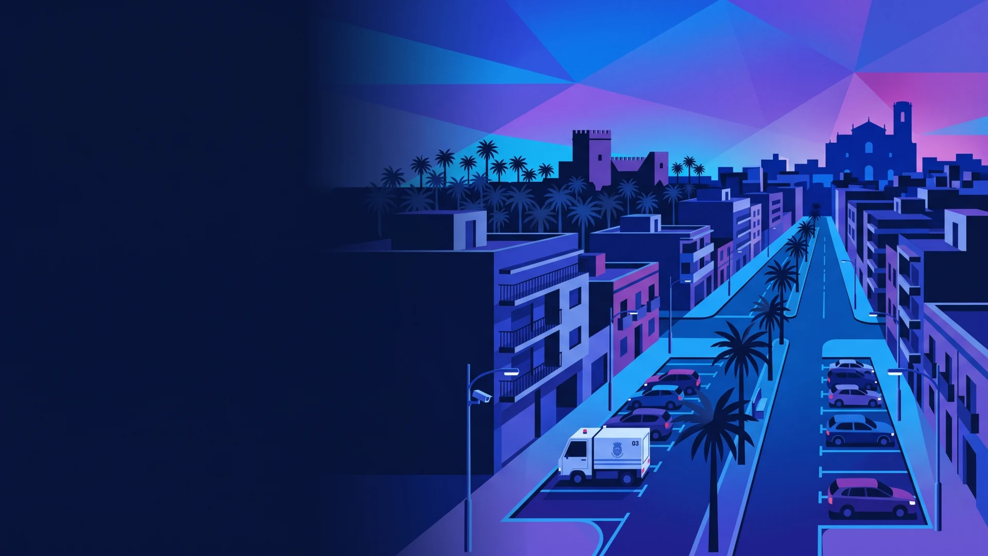 Ilustración editorial de operaciones ANPR y cumplimiento en Elche