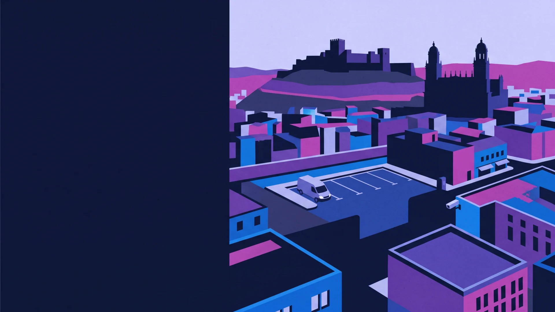 Ilustración editorial de operaciones ANPR y cumplimiento en Jaén