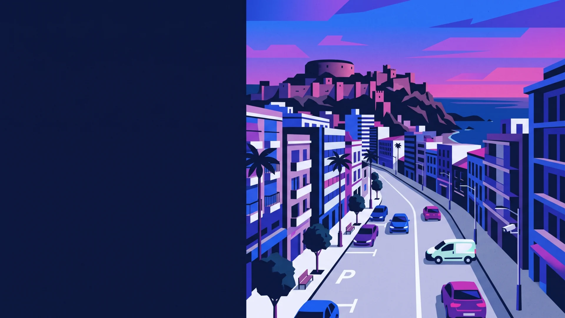 Ilustración editorial de operaciones ANPR y cumplimiento en Málaga
