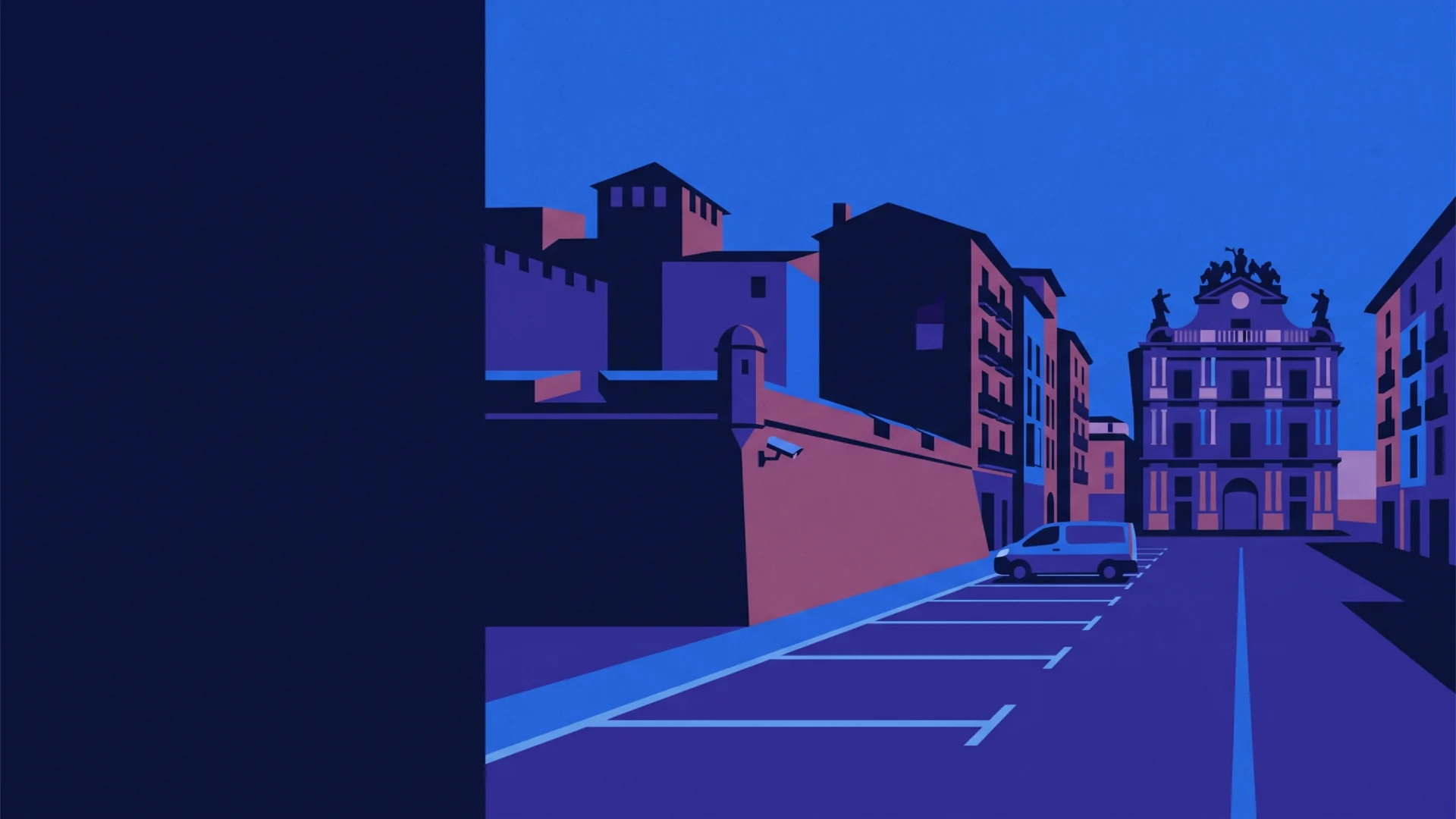 Ilustración editorial de operaciones ANPR y cumplimiento en Pamplona