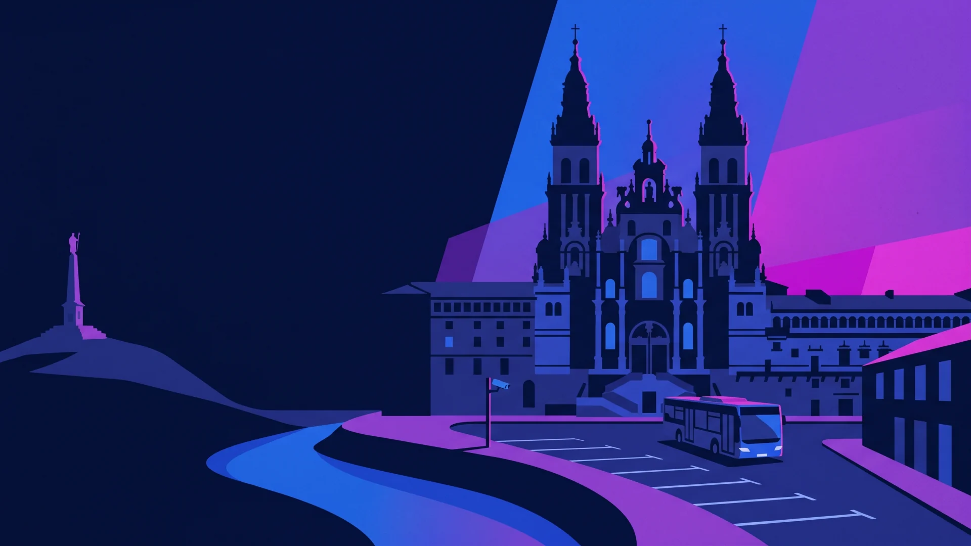 Ilustración editorial de operaciones ANPR y cumplimiento en Santiago de Compostela