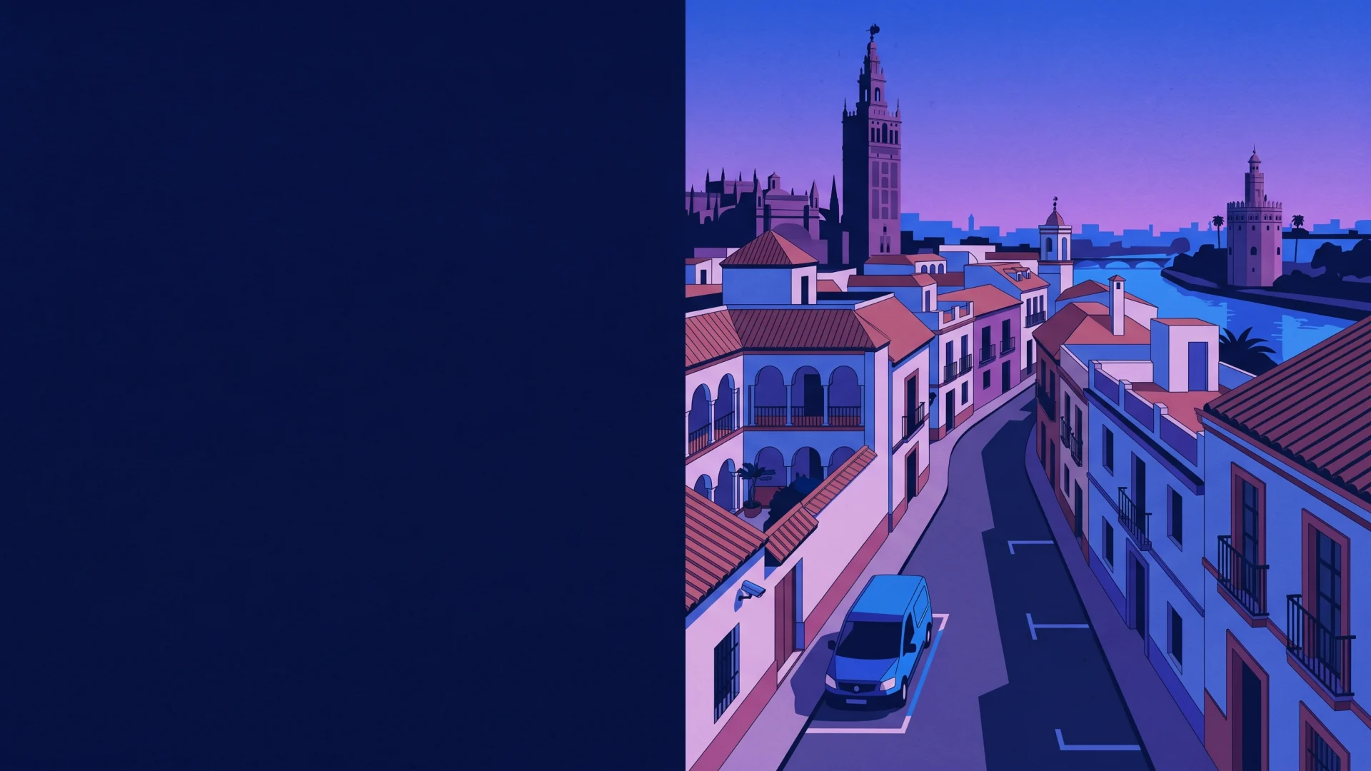 Ilustración editorial de operaciones ANPR y cumplimiento en Sevilla